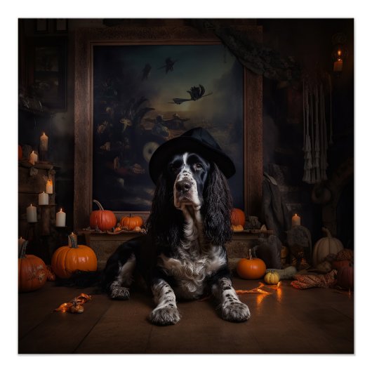 Engelse Cocker Spaniel Pompoenen Halloween Griezel Perfect Poster (Voorkant)