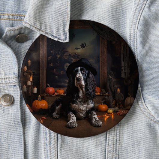 Engelse Cocker Spaniel Pompoenen Halloween Griezel Ronde Button 6,0 Cm (In situ)