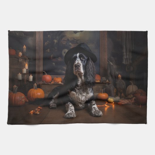 Engelse Cocker Spaniel Pompoenen Halloween Griezel Theedoek (Horizontaal)