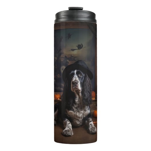 Engelse Cocker Spaniel Pompoenen Halloween Griezel Thermosbeker (Voorkant)