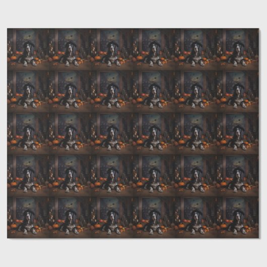 Engelse Cocker Spaniel Pompoenen Halloween Scary Cadeaupapier (Vlak)