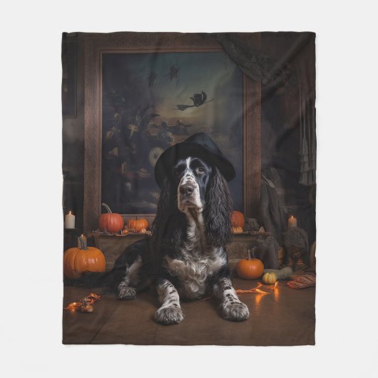 Engelse Cocker Spaniel Pompoenen Halloween Scary Fleece Deken (Voorkant)