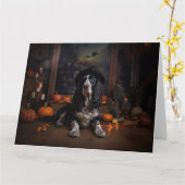 Engelse Cocker Spaniel Pompoenen Halloween Scary Kaart (Gele Bloem)
