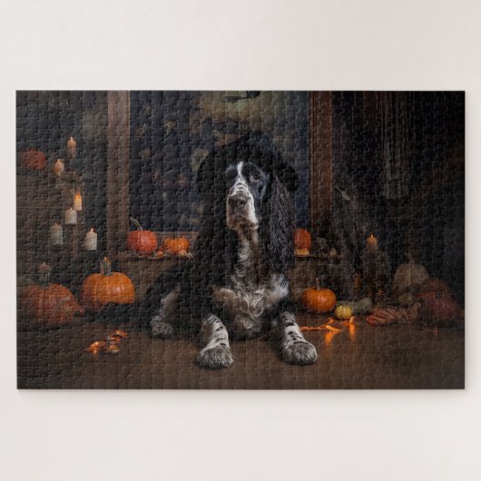 Engelse Cocker Spaniel Pompoenen Halloween Scary Legpuzzel (Horizontaal)