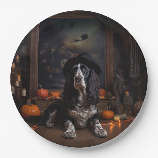 Engelse Cocker Spaniel Pompoenen Halloween Scary Papieren Bordje (Voorkant)