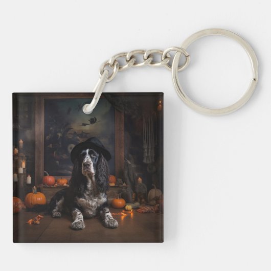 Engelse Cocker Spaniel Pompoenen Halloween Scary Sleutelhanger (Achterkant)