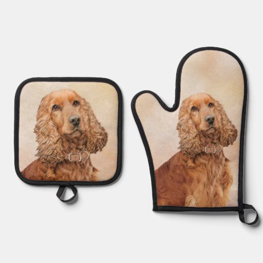 Engelse Cocker Spaniel Schilderen Originele Hond K Ovenwant & Pannenlap Set (Voorkant)