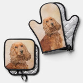 Engelse Cocker Spaniel Schilderen Originele Hond K Ovenwant & Pannenlap Set (Voorkant / Achterkant)