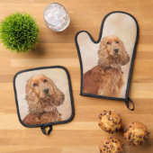 Engelse Cocker Spaniel Schilderen Originele Hond K Ovenwant & Pannenlap Set (Top down)