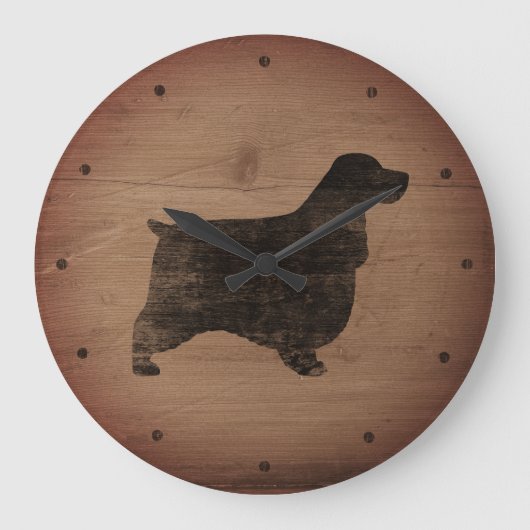Engelse Cocker Spaniel Silhouet Rustieke Stijl Grote Klok (Voorkant)