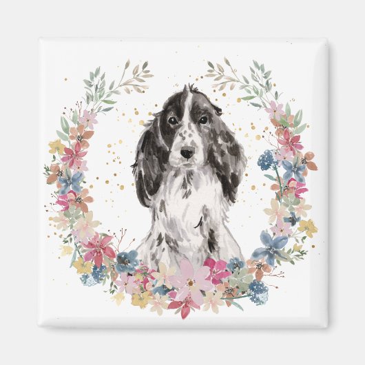 Engelse Cocker Spaniel Spring Flowers Wreater Magneet (Voorkant)