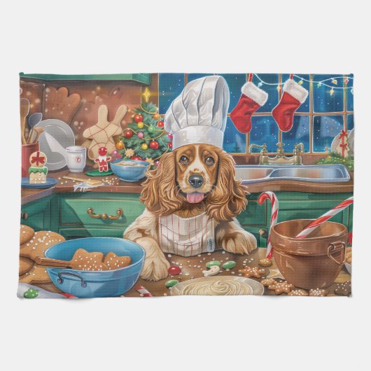 Engelse Cocker Spaniel Vakantie Bakken: Kerstmis Theedoek (Horizontaal)