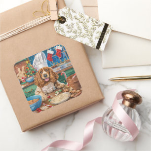 Engelse Cocker Spaniel Vakantie Bakken: Kerstmis Vierkante Sticker