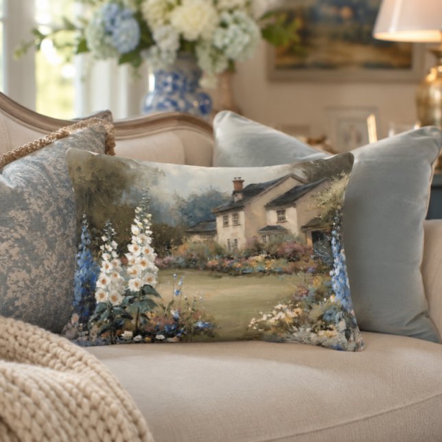 Engelse Cottage Accentkussen 16x12 Accent Kussen (Cottagecore Garden Print | Affordable Wall Art | English Countryside Landscape, Rose Decor | Downloa)