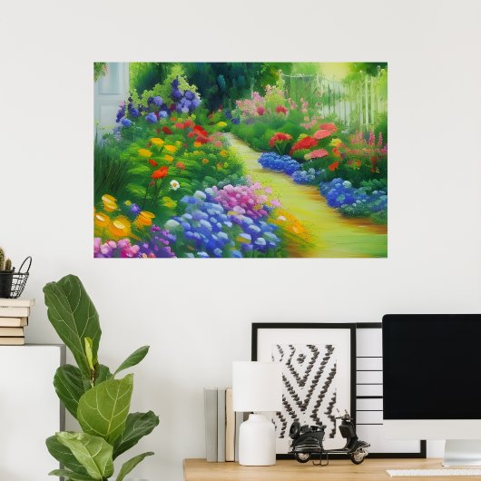 Engelse Cottage Flower Garden Poster (Thuiskantoor)