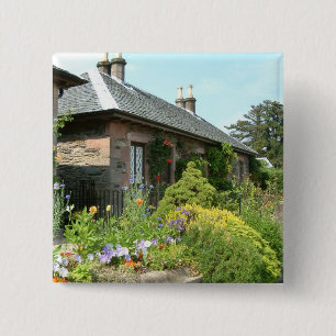 Engelse Cottage II met bloementuin fotografie Vierkante Button 5,1 Cm