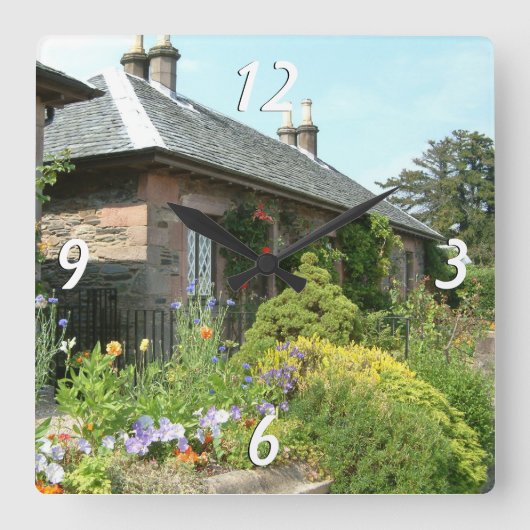Engelse Cottage II met bloementuin fotografie Vierkante Klok (Voorkant)