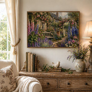 Engelse Cottage Tuin Romantische Bloemen Poster