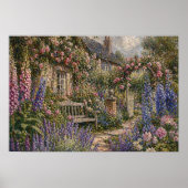 Engelse Cottage Tuin Romantische Bloemen Poster (Voorkant)