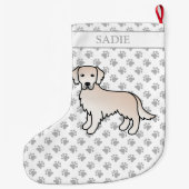 Engelse Cream Golden Retriever Cartoon Dog & Name Grote Kerstsok (Achterkant)