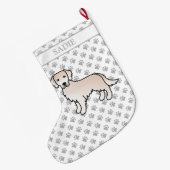 Engelse Cream Golden Retriever Cartoon Dog & Name Grote Kerstsok (Achterkant (Hangend))