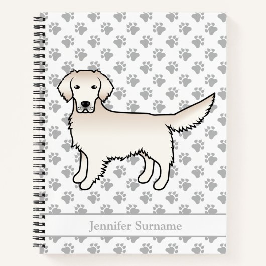 Engelse Cream Golden Retriever Cartoon Dog & Name Notitieboek (Voorkant)