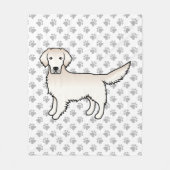 Engelse Cream Golden Retriever Cartoon Dog & Paws Fleece Deken (Voorkant)