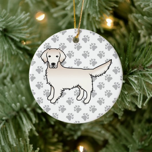 Engelse Cream Golden Retriever Cartoon Dog & Paws Keramisch Ornament (Boom)