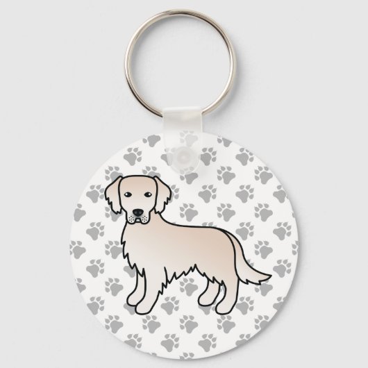 Engelse Cream Golden Retriever Cartoon Dog & Paws Sleutelhanger (Voorkant)