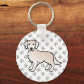 Engelse Cream Golden Retriever Cartoon Dog & Paws Sleutelhanger (Voorkant)