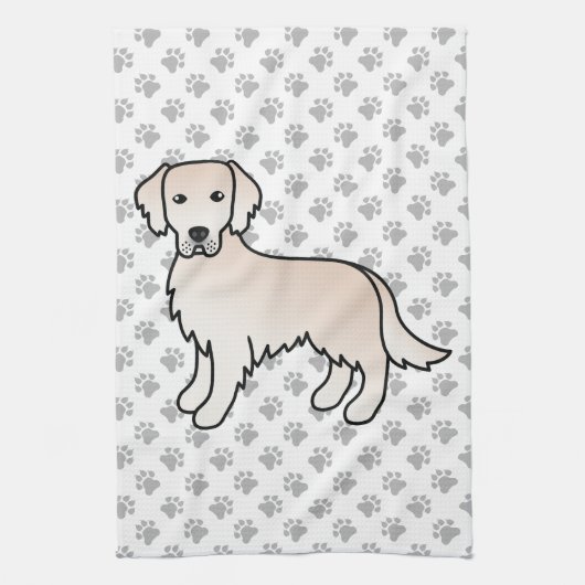 Engelse Cream Golden Retriever Cartoon Dog & Paws Theedoek (Verticaal)