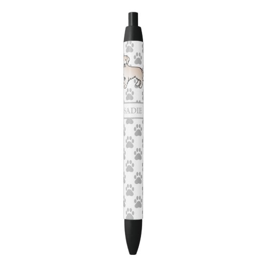 Engelse Cream Golden Retriever Dog & Custom Name Zwarte Inkt Pen (Voorkant Verticaal)