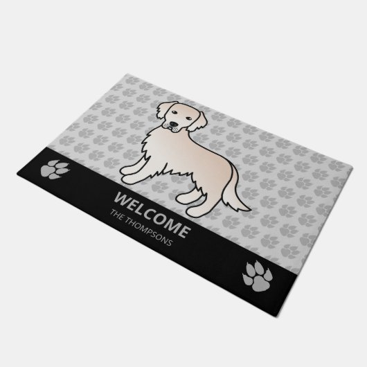 Engelse Cream Golden Retriever Dog & Custom Text Deurmat (Schuin)