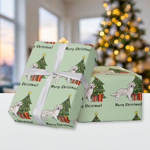 Engelse Cream Golden Retriever en kerstboom Cadeaupapier