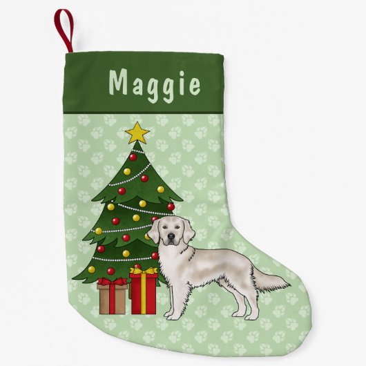 Engelse Cream Golden Retriever met kerstboom Kleine Kerstsok (Voorkant)