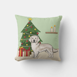 Engelse Cream Golden Retriever met kerstboom Kussen