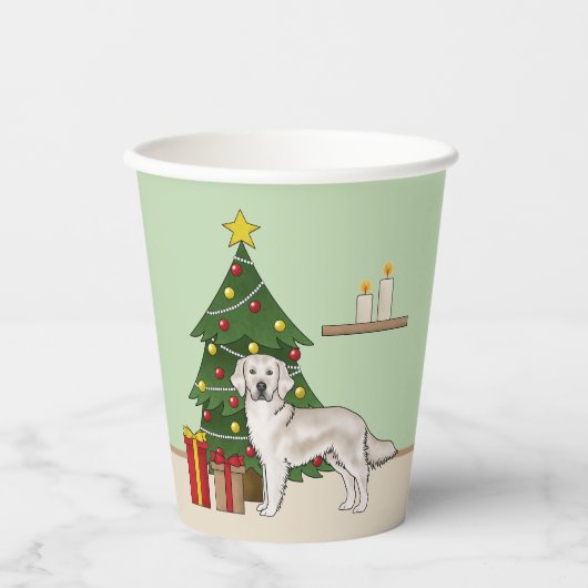 Engelse Cream Golden Retriever met kerstboom Papieren Bekers (Voorkant)