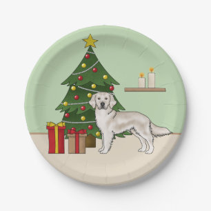 Engelse Cream Golden Retriever met kerstboom Papieren Bordje