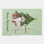 Engelse Cream Golden Retriever met kerstboom Theedoek (Horizontaal)