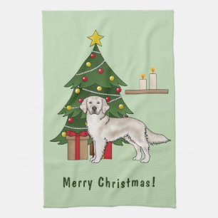Engelse Cream Golden Retriever met kerstboom Theedoek