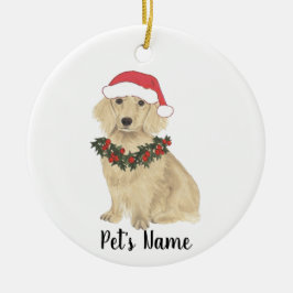 Engelse Crème Dachshund Kerstman Kerstmis Keramisch Ornament