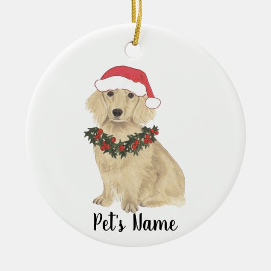 Engelse Crème Dachshund Kerstman Kerstmis Keramisch Ornament (Voorkant)