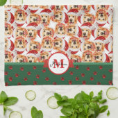 Engelse crème Golden Monogram kersthond Theedoek (Gevouwen)