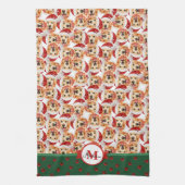 Engelse crème Golden Monogram kersthond Theedoek (Verticaal)