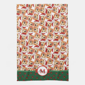 Engelse crème Golden Monogram kersthond Theedoek