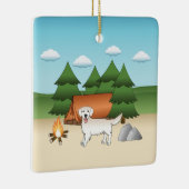 Engelse crème Golden Retriever kamperen in een bos Keramisch Ornament (Rechts)