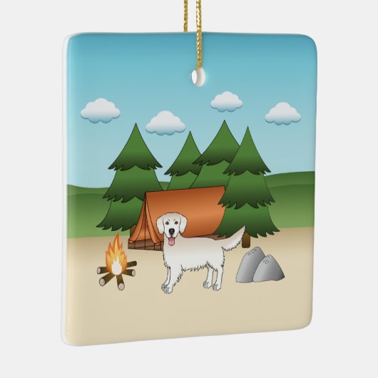 Engelse crème Golden Retriever kamperen in een bos Keramisch Ornament (Rechts)