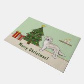 Engelse Crème Golden Retriever met Kerstboom Deurmat (Schuin)