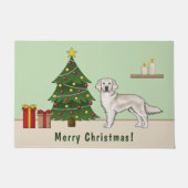 Engelse Crème Golden Retriever met Kerstboom Deurmat (Voorkant)