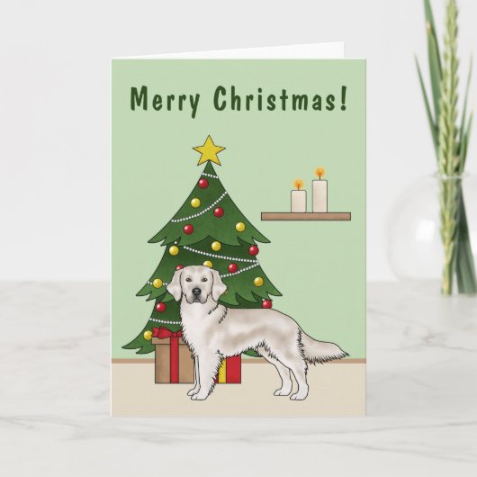 Engelse Crème Golden Retriever met Kerstboom Kaart (Voorkant)